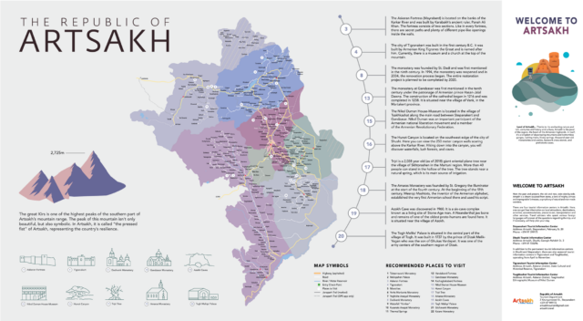 This map depicts the beauty of Artsakh and highlights its unique landmarks and architectural features 